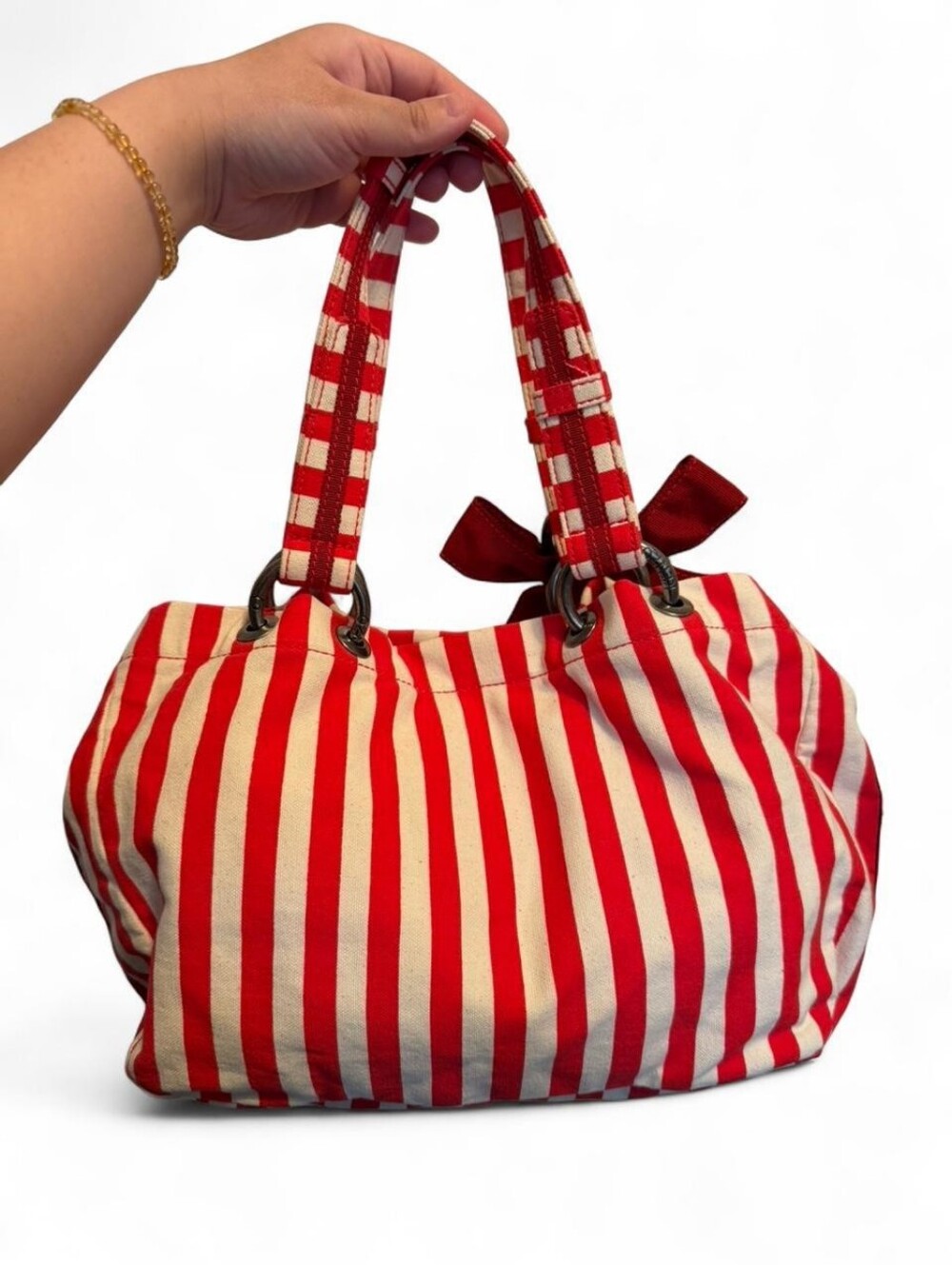KENZO Y2K white & red striped handbag with bow detail - Picture 2 of 6